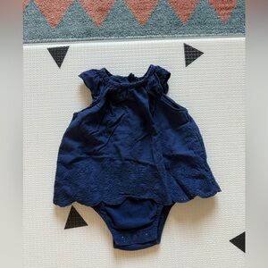 Caters|Baby girl navy sleeveless romper onesie with lace eyelet detail,3 months•